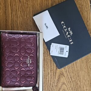 Coach Maroon Embossed Wristlet